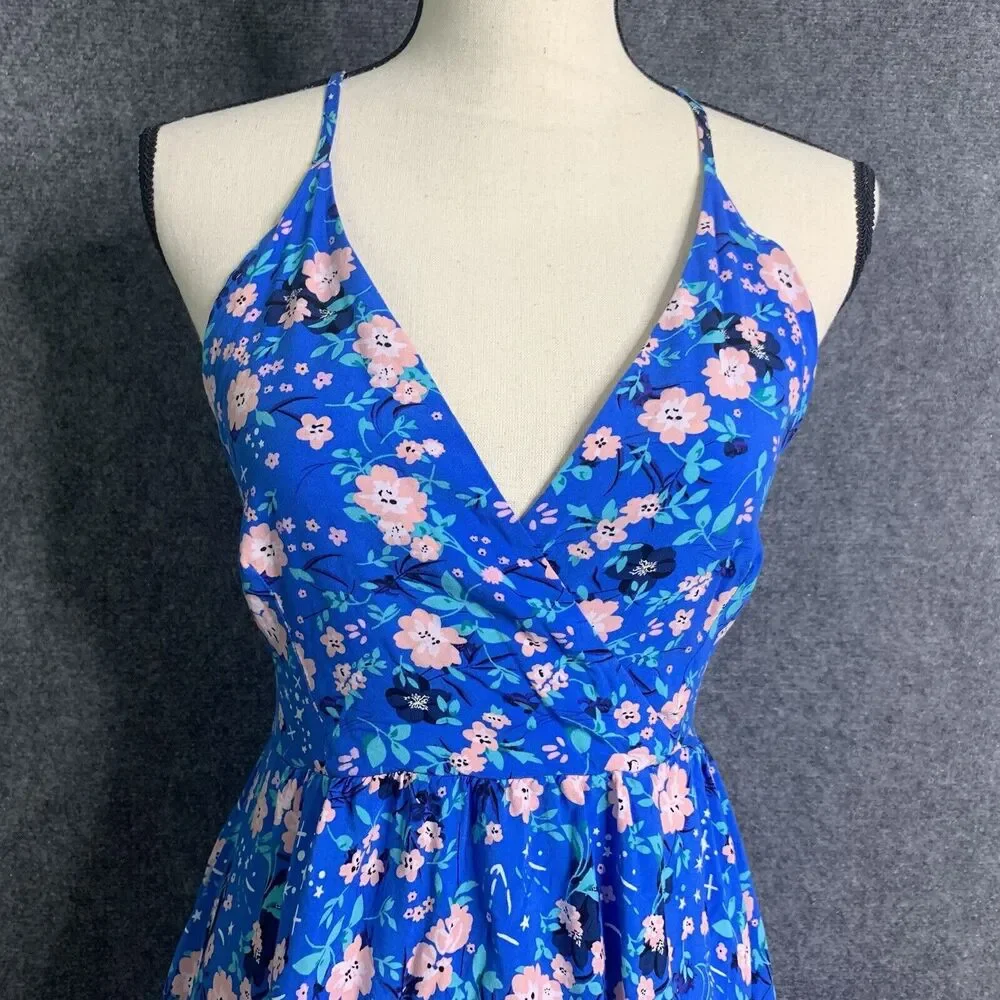 Unbranded Floral Strappy Sun Dress XS Blue Pink Open Tie Back Elastic Pullon - Picture 3 of 9